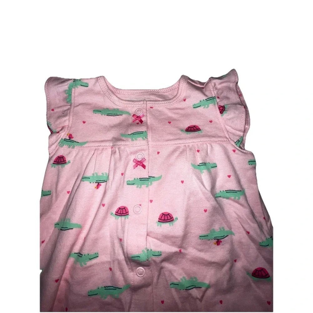 NWT Carter's Baby Girl Alligator Turtle Pink Romper One Piece 9 Months